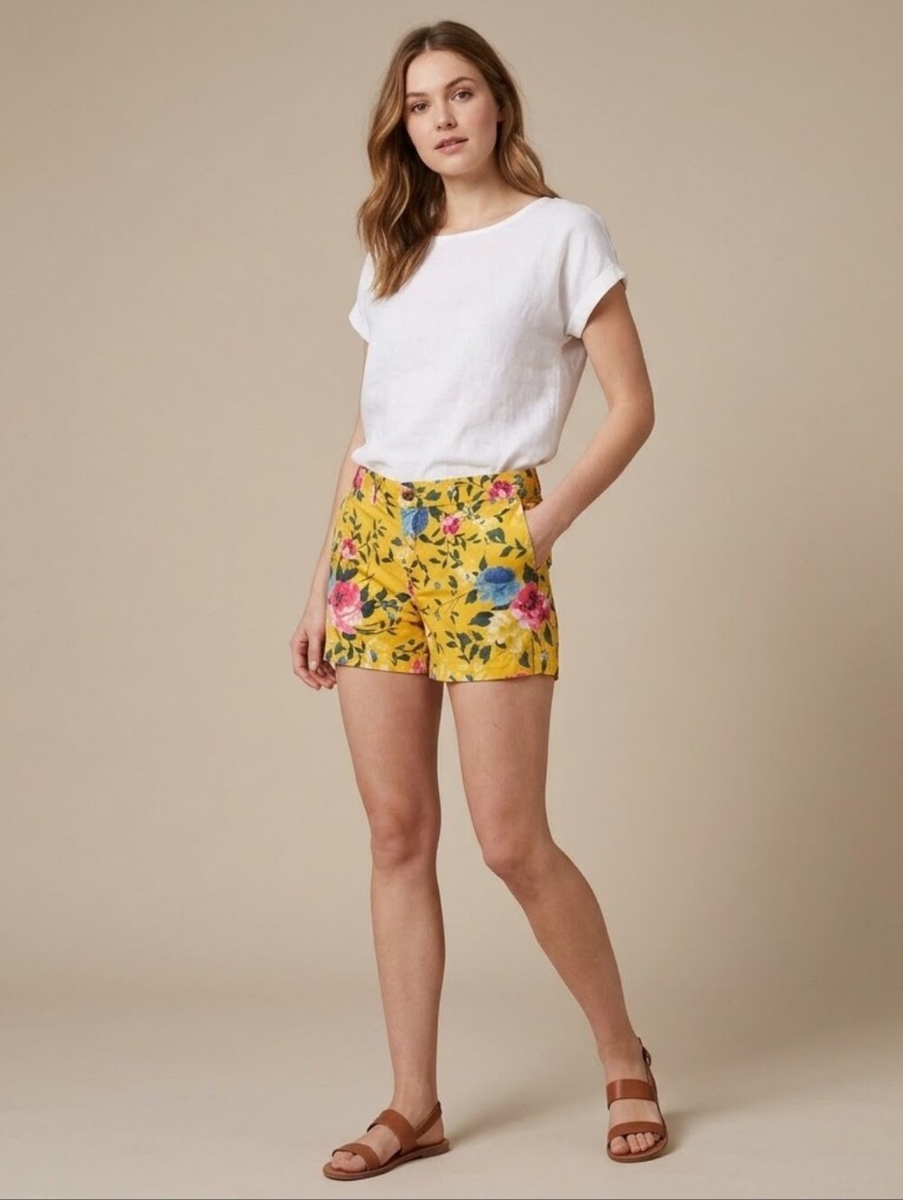 Old Navy Everyday Shorts Cotton Blend Yellow Floral Shorts